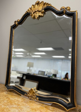 Carved Black & Gold Leaf Mirror