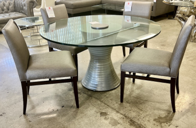 Pedestal Dining Table with Thick Glass Table Top