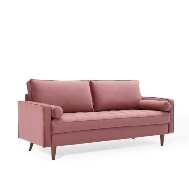 Mid-Century Inspired Dusty Rose Velvet Sofa