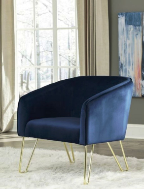 Layne Blue Velvet Chair with Brass Legs